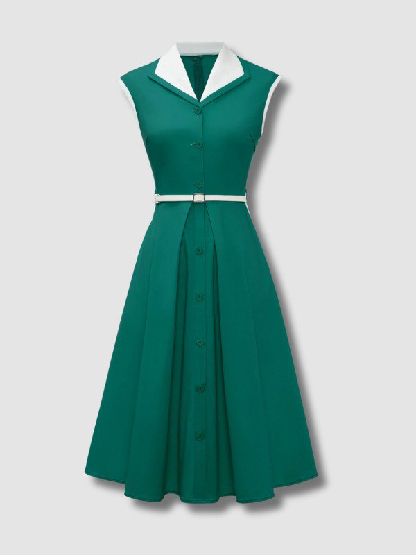 Robe Vintage Verte Trapèze Col à revers