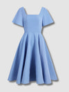 Robe bleu à col carré Vintage années 1950