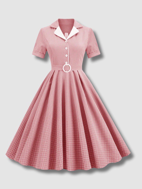 Robe Mi-longue à carreaux Vintage