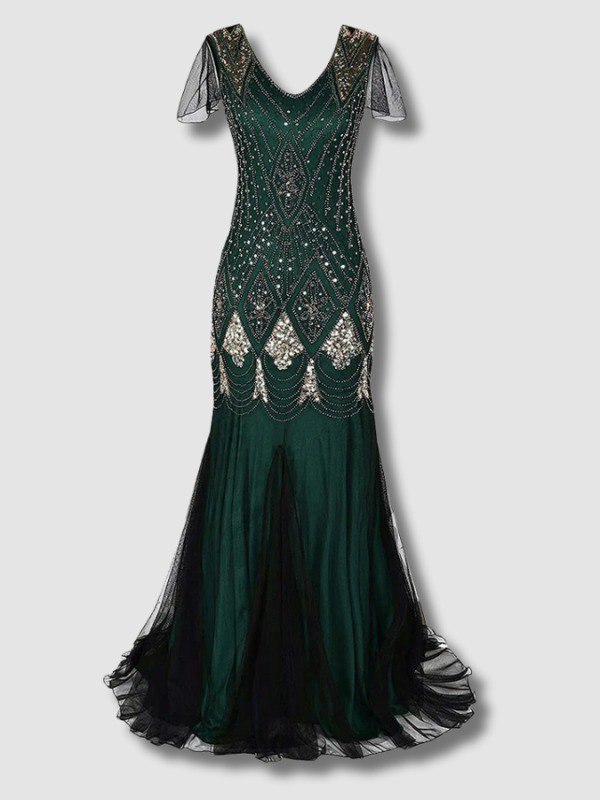 Green Haute Couture Long Gatsby Dress