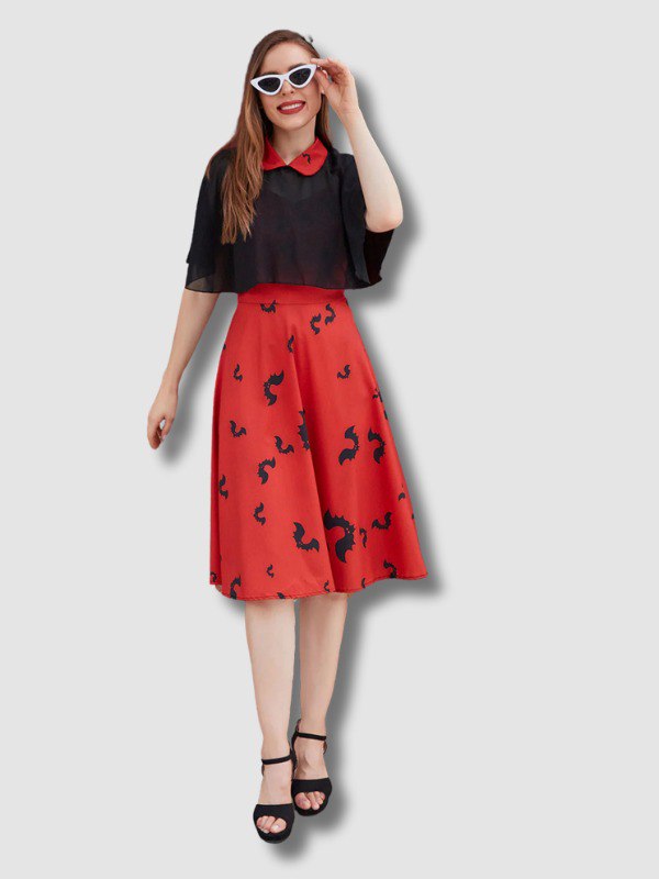 Robe Vintage Style gothique avec Imprimé Chauve-Souris