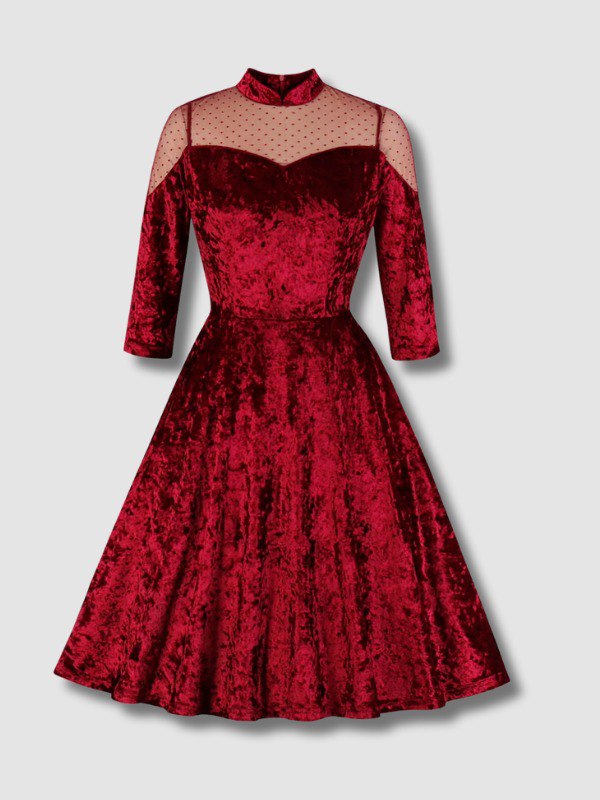 Robe balançoire en velours bordeaux à manches longues