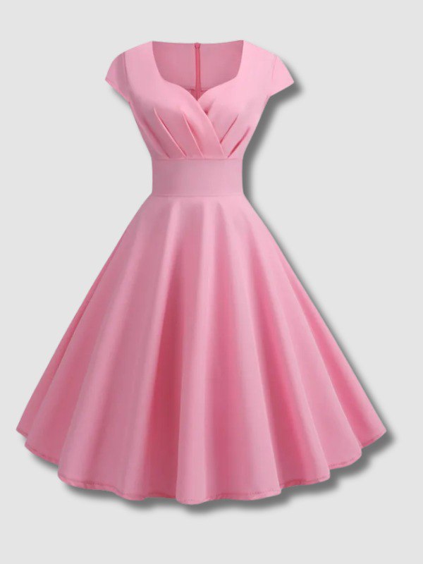 Robe Vintage Rose avec Col en Cœur