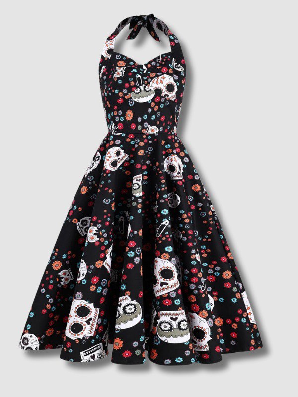 Robe d’Halloween Vintage à Motif Crâne
