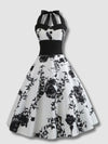 Vintage Pin-Up Black Flower Dress