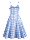 Robe à carreaux bleus années 1950