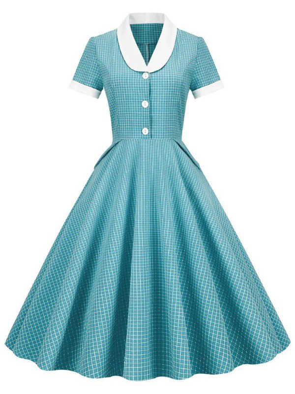 Robe à Col Châle Vintage à Carreaux