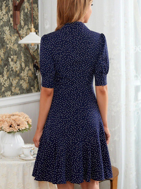 Robe à Demi-manche Vintage motif à Pois