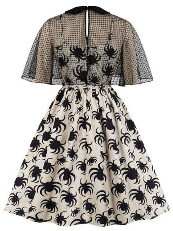 Robe d’Halloween Vintage à Imprimé en Araignée blanche