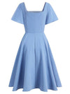 Robe bleu à col carré Vintage années 1950