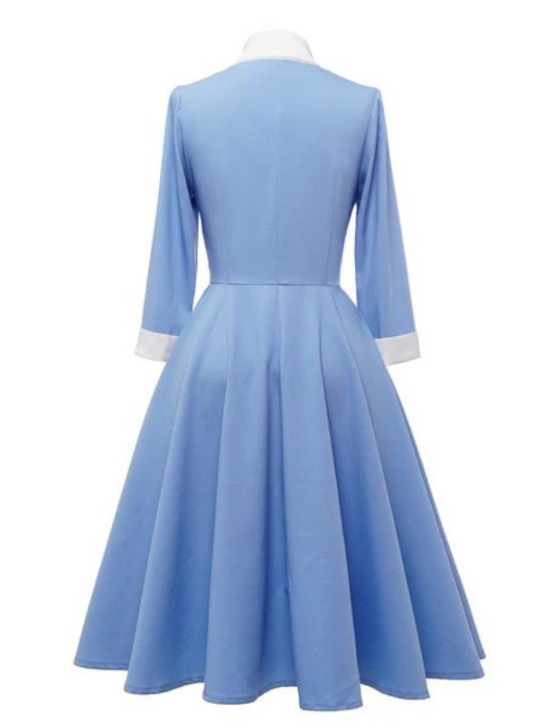 Robe Bleue en Trapèze Vintage avec Nœud Papillon