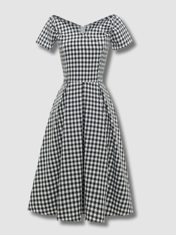 Robe Mi-long à carreaux Vintage