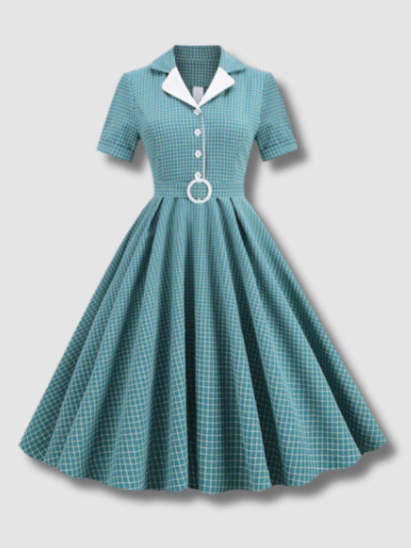 Robe Vintage à Plaid et à Ceinture des années 1950