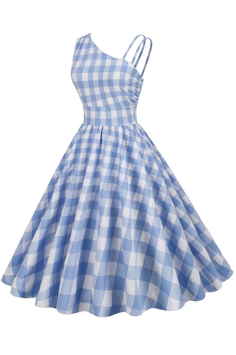 Robe asymétrique vintage à plaid bleu
