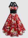 Vintage Pin-Up Red Flower Dress