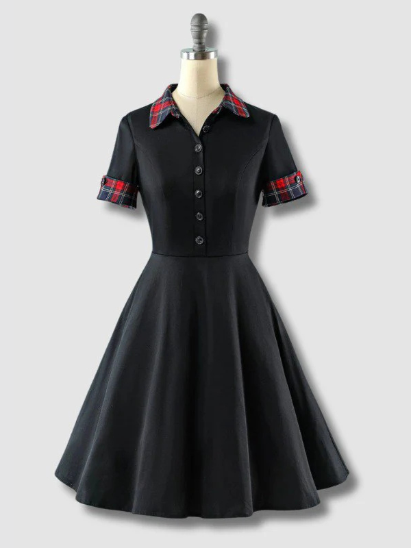 Robe Vintage à Col Rabattu