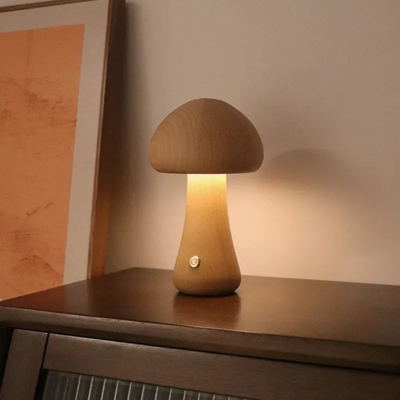 Lampe De Table Champignon En Bois
