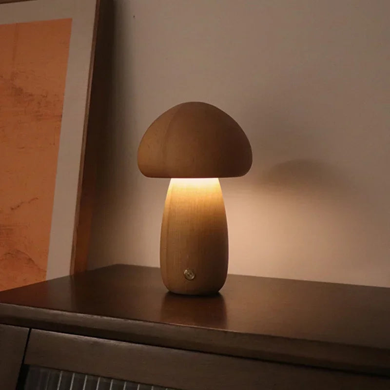 Lampe De Table Champignon En Bois