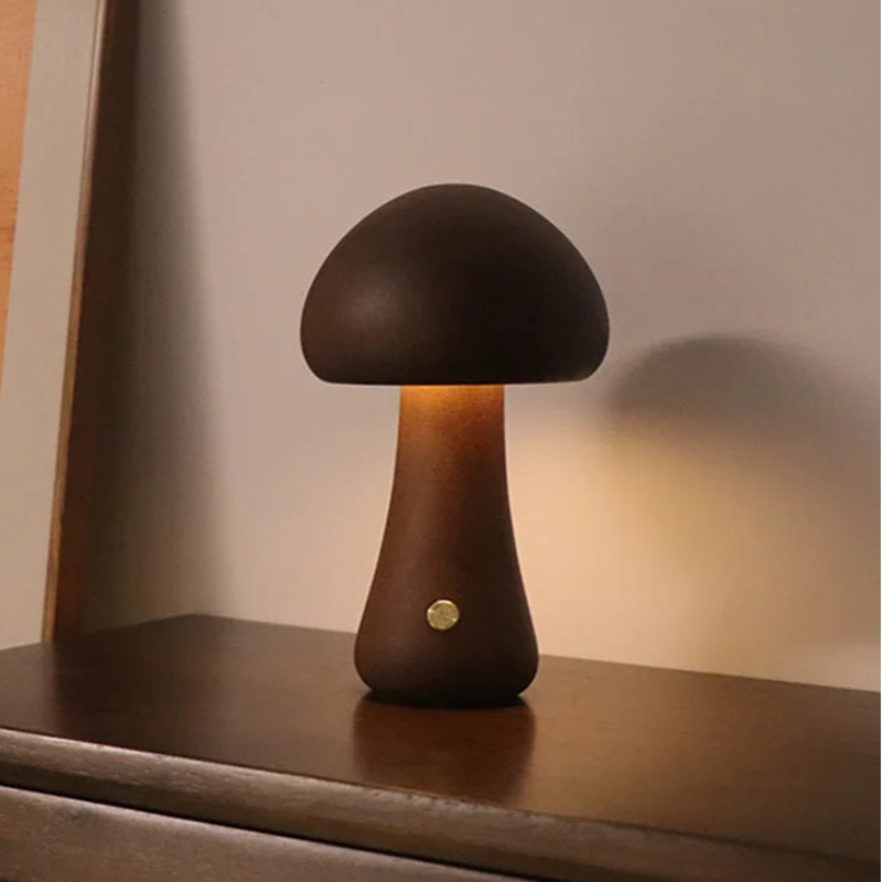 Lampe De Table Champignon En Bois