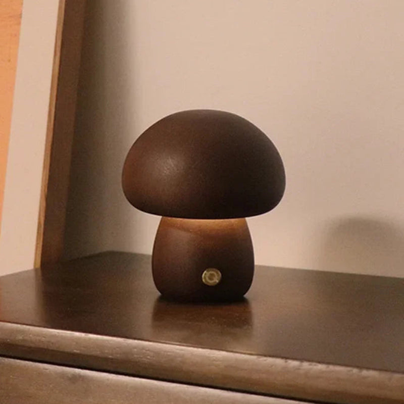 Lampe De Table Champignon En Bois