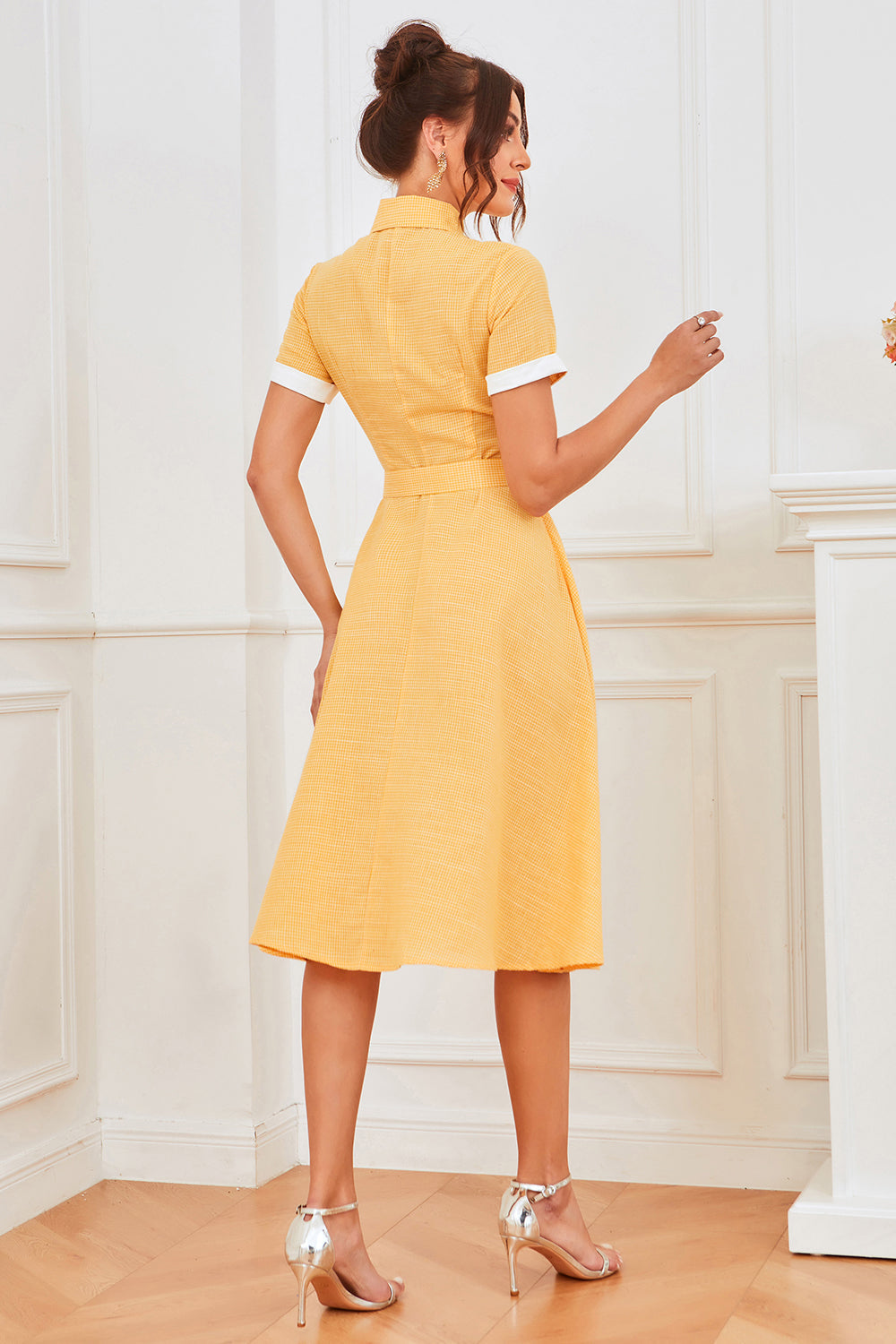 Robe Swing Vintage À carreaux jaunes