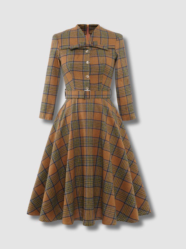 Robe Vintage Plaid Marron