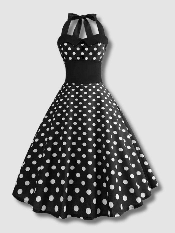 Vintage Pin-Up Black Polka Dot Dress