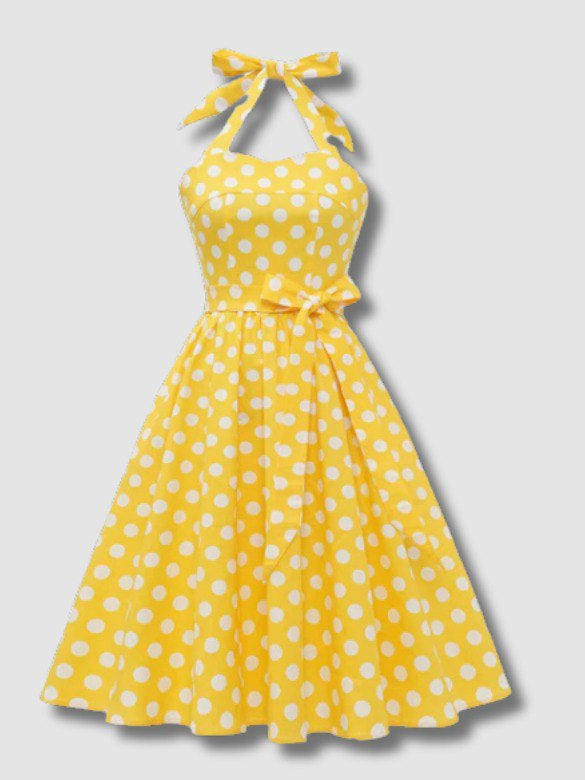 Robe vintage à pois jaune Pin Up