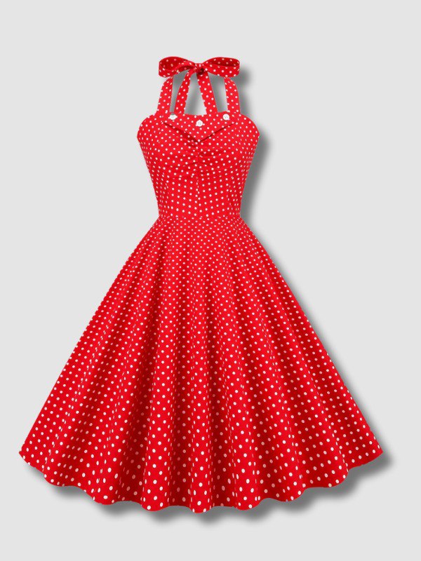 Robe Rouge à Pois Vintage des années 50