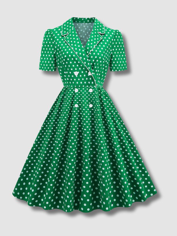 Robe Verte à Pois Style Vintage