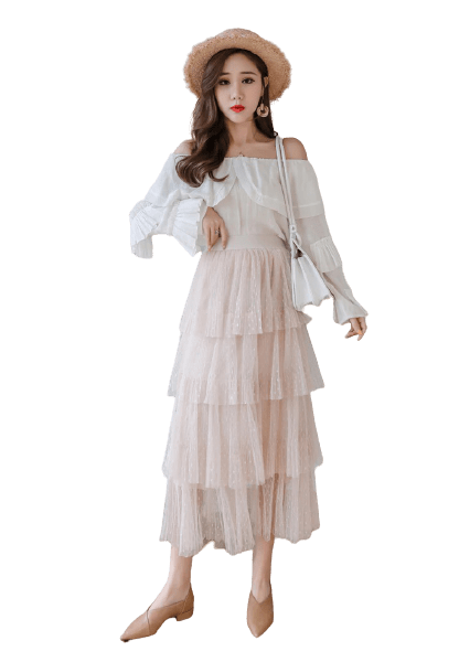 Vintage Long Ruffled Skirt