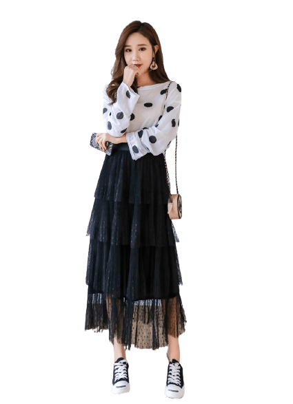 Vintage Long Ruffled Skirt