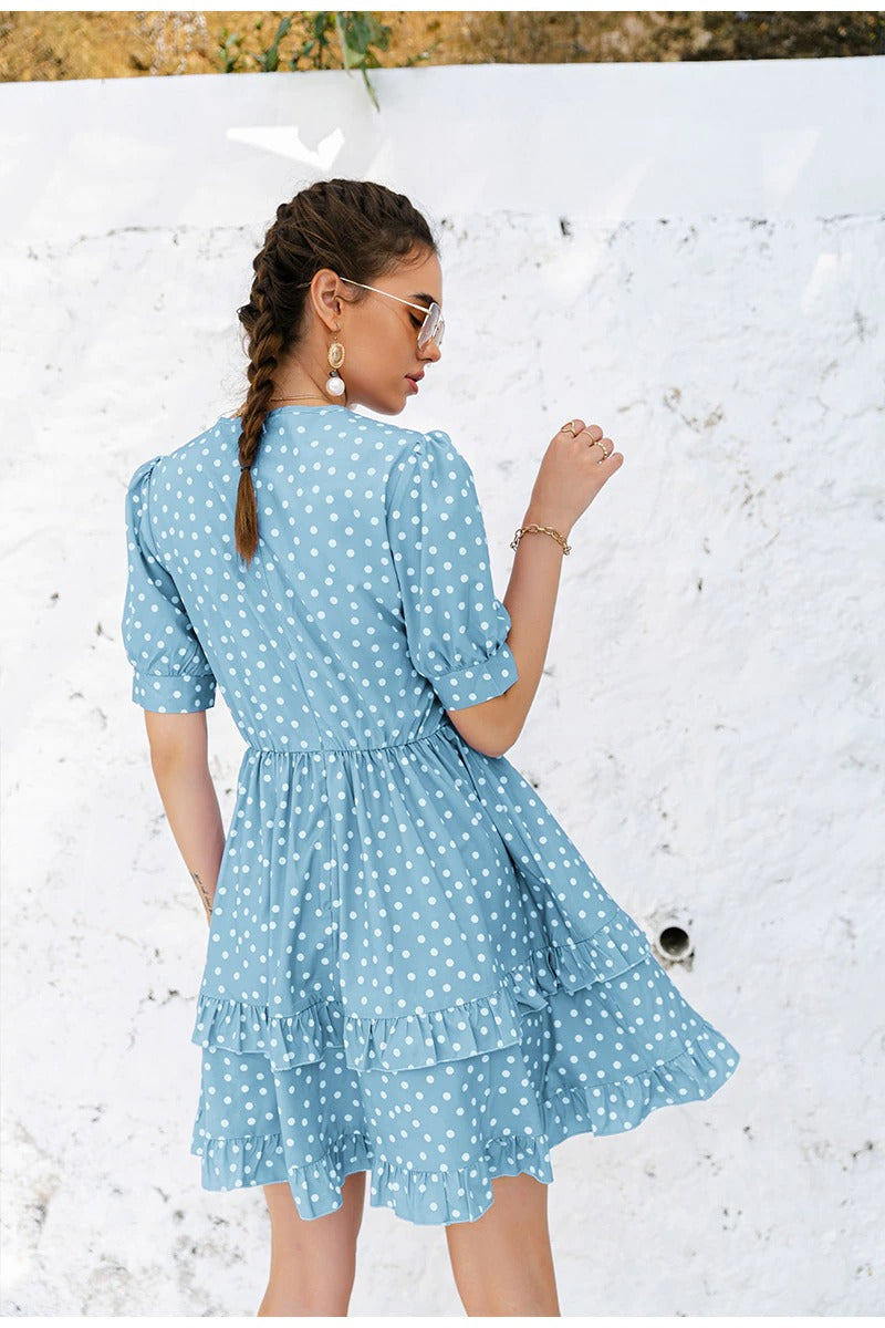 Robe Bleu à Pois Vintage