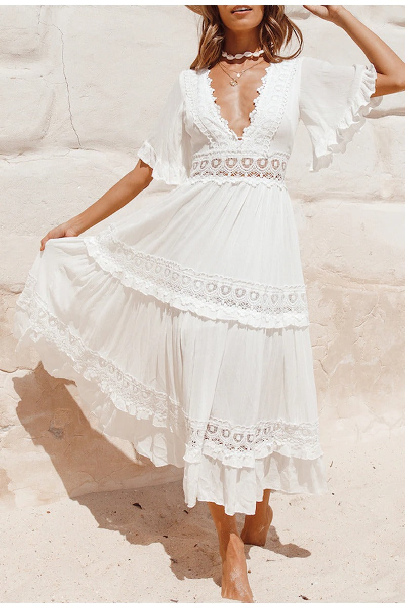 Robe Longue Blanche Dentelle Vintage