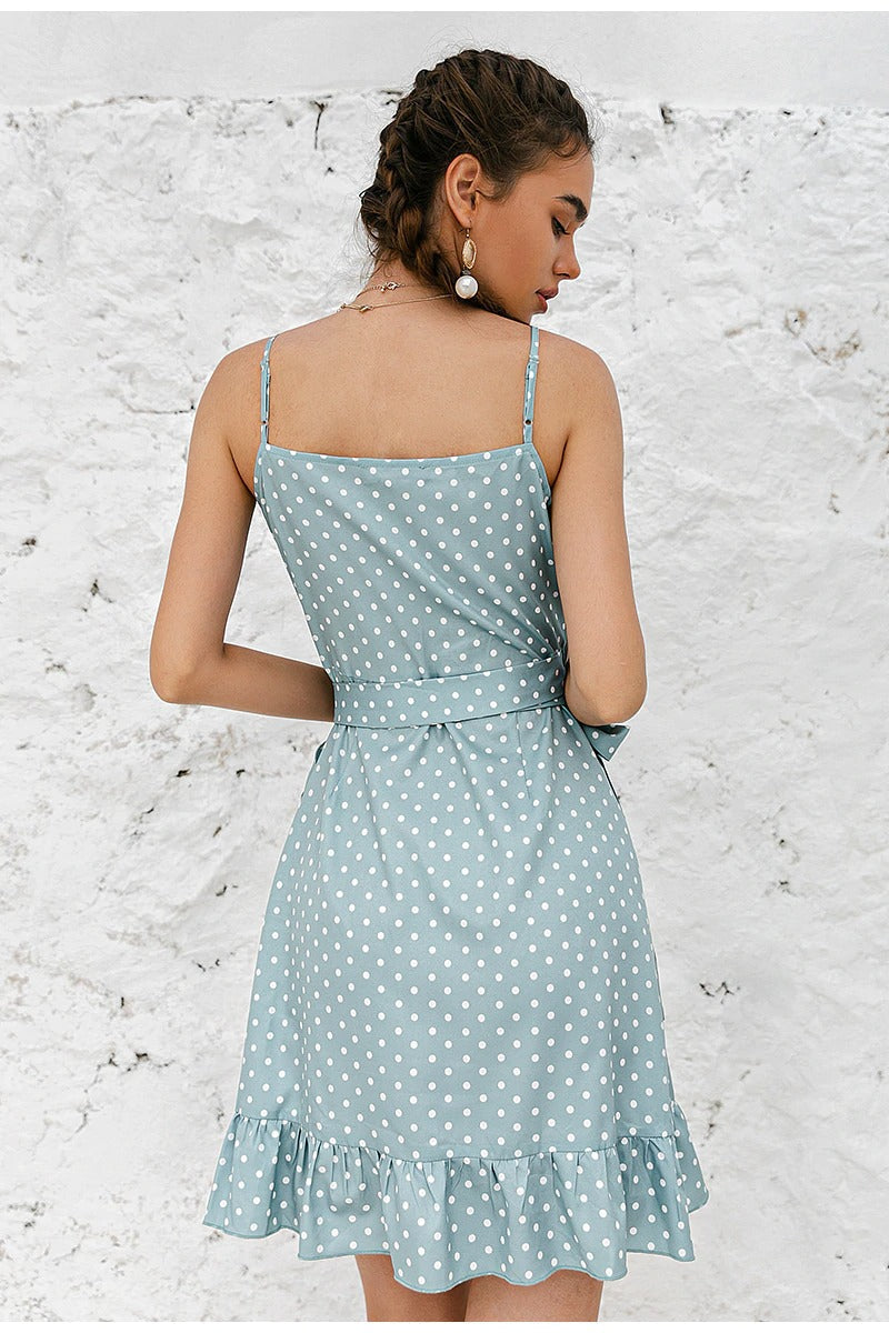 Robe Vintage Bleu à Pois Blanc