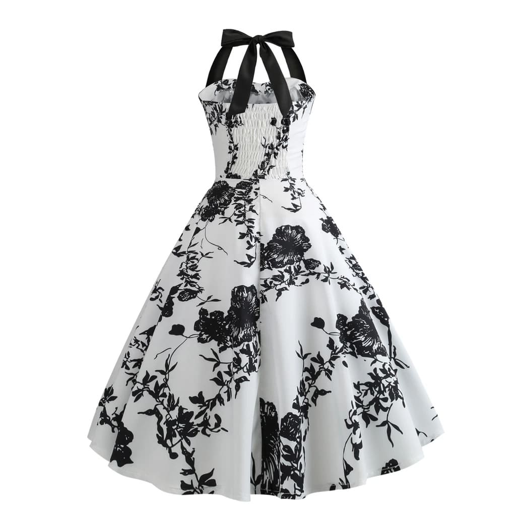 Vintage Pin-Up Black Flower Dress