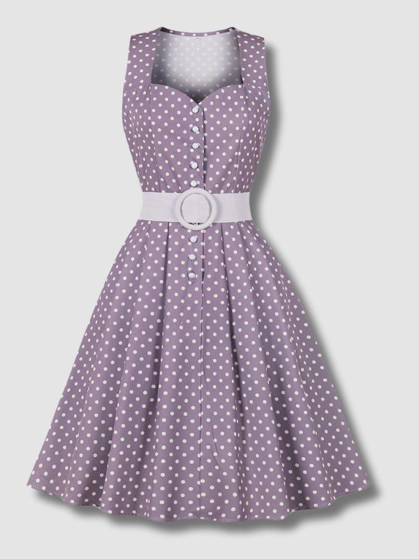Robe à Pois Violet des années 50 avec Ceinture
