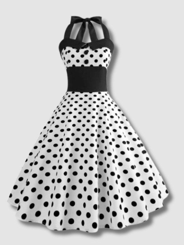 Robe Vintage - Pin-Up Blanche Pois