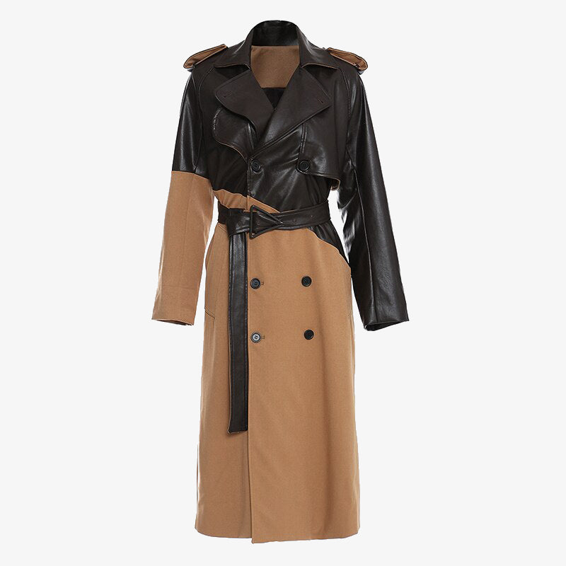 Manteau Rétro Long En Cuir Vintage