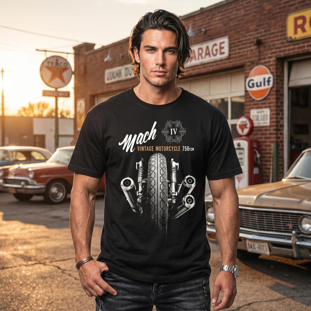 T Shirt Imprimé Moto Vintage