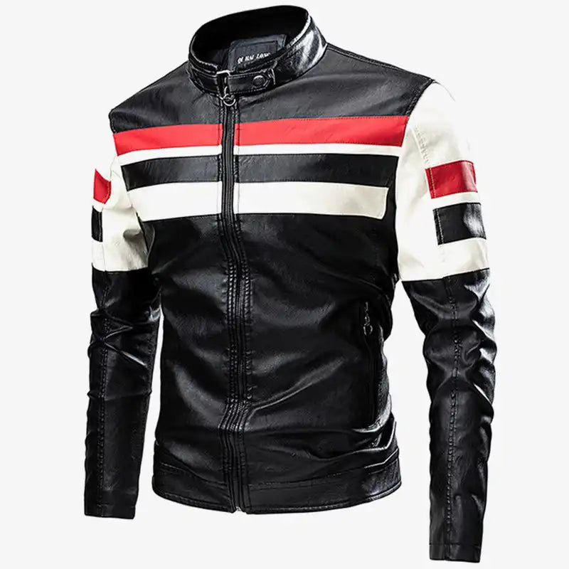 Black and Red Retro Motorcycle Leather Jacket