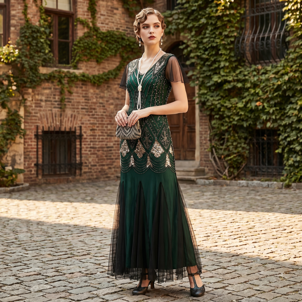 Robe Gatsby Longue Haute Couture Verte
