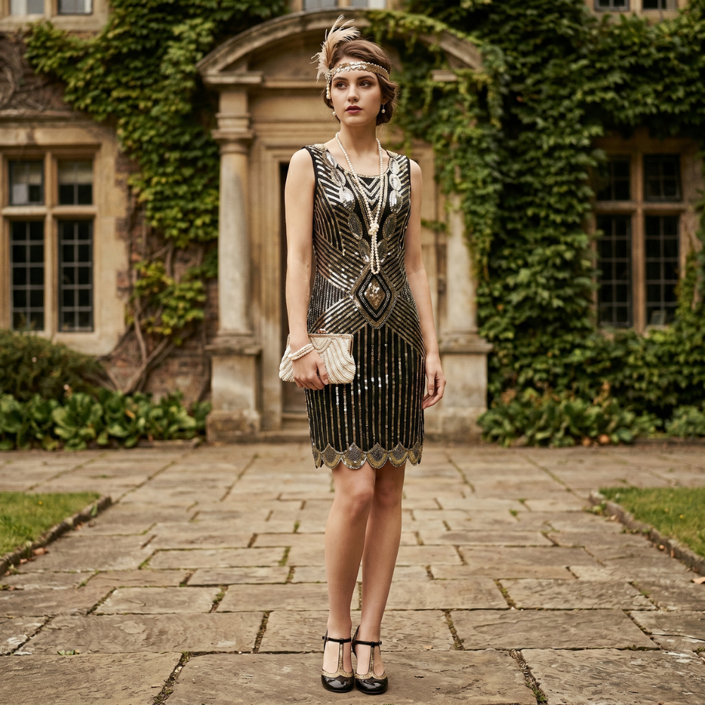 Robe Gatsby Courte Noire Doré