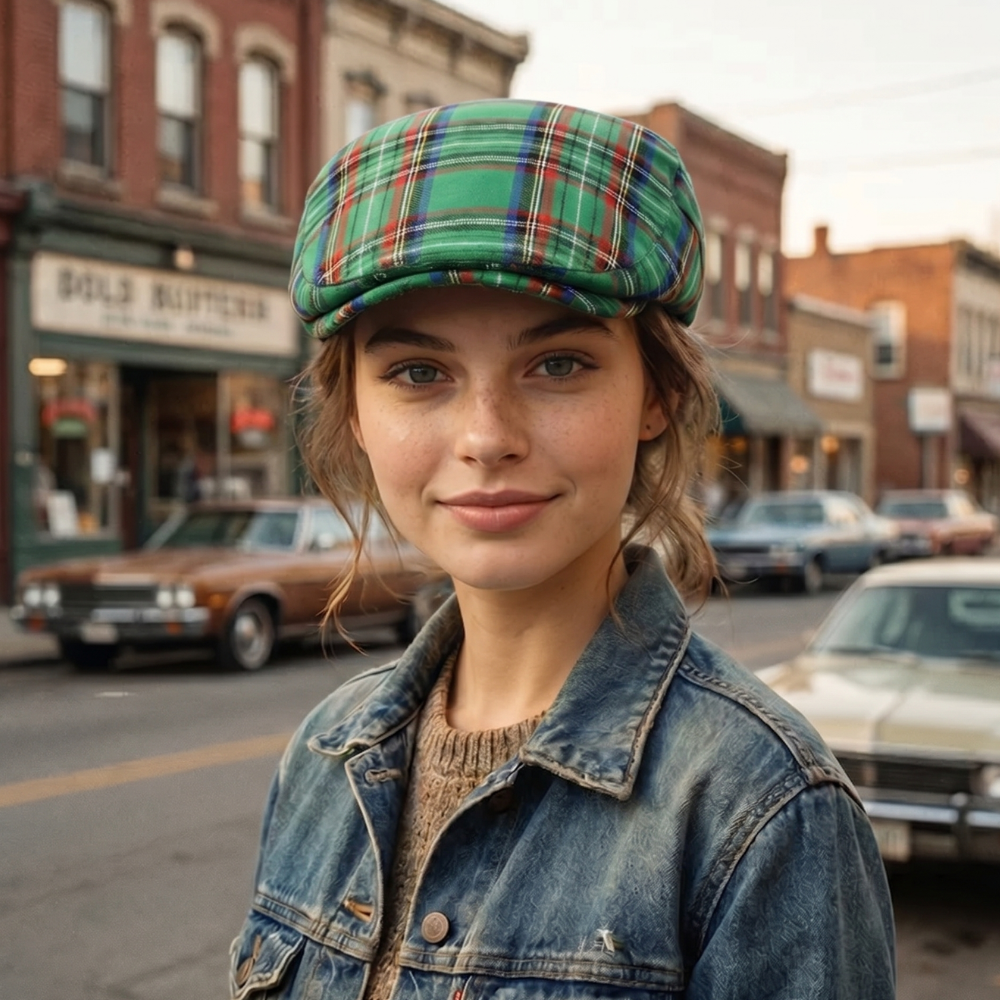 Casquette Verte Carreaux Vintage