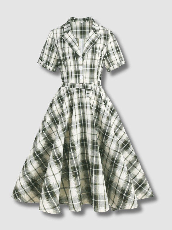 Robe trapèze vintage à carreaux des années 50