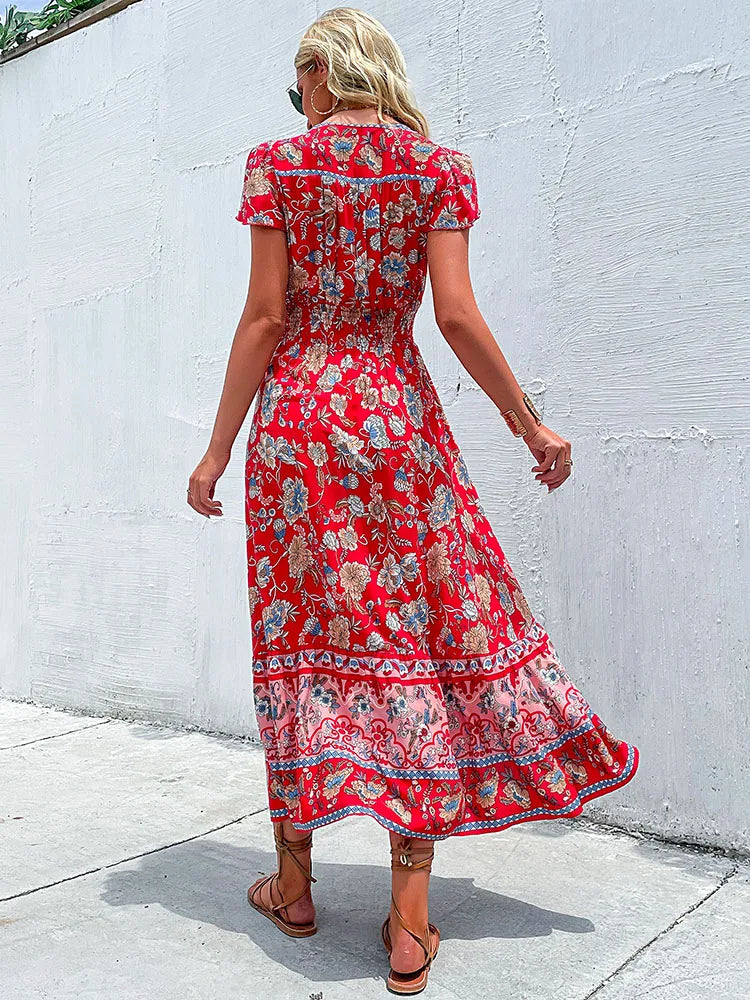 Vintage Red Floral Dress