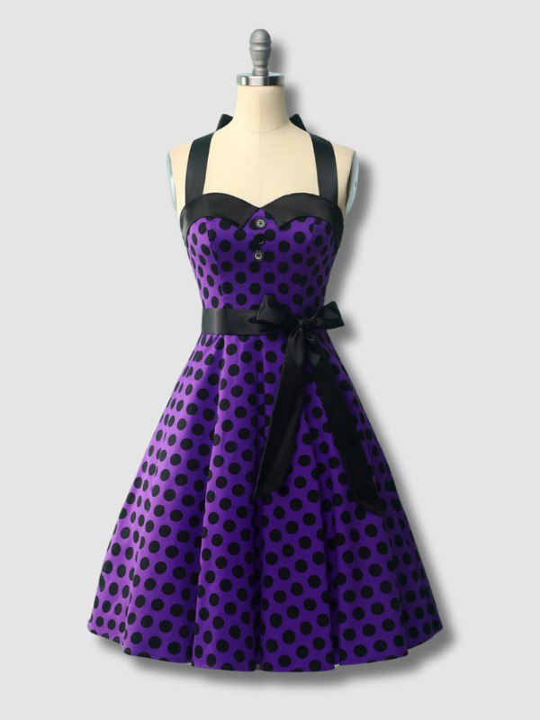 Robe dos nu violet à pois noirs
