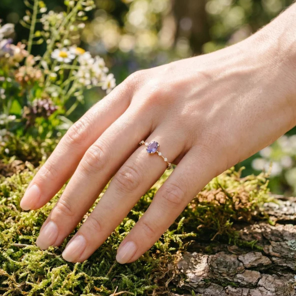 Bague Minimaliste Améthyste Vintage