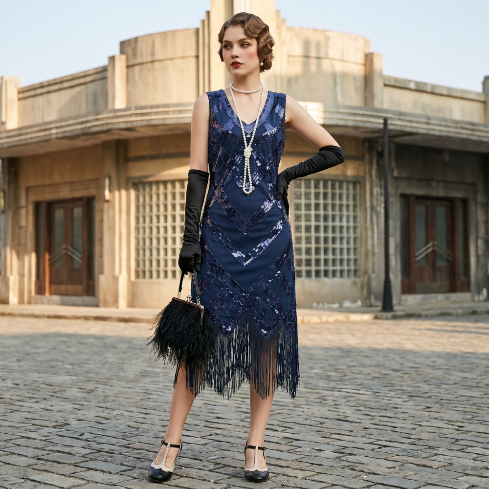 Robe Gatsby Paillettes Irisées Franges