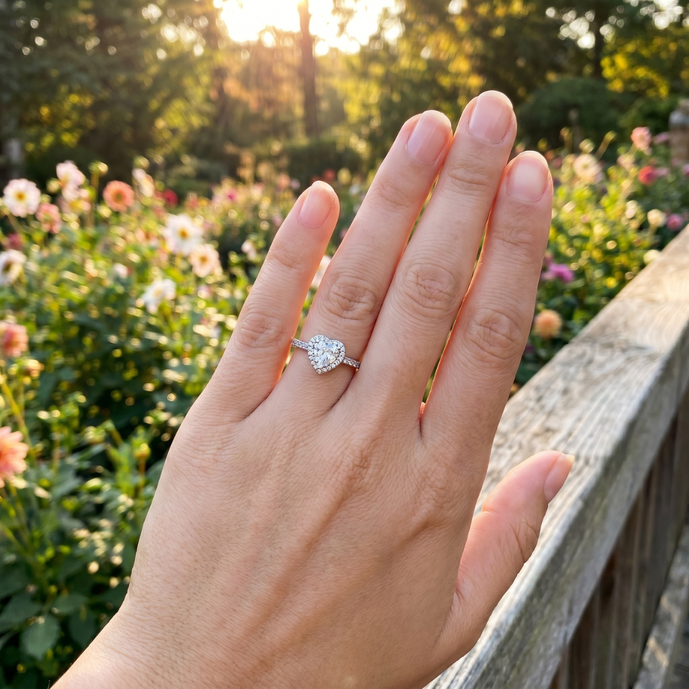 Bague de Fançailles Halo en Argent